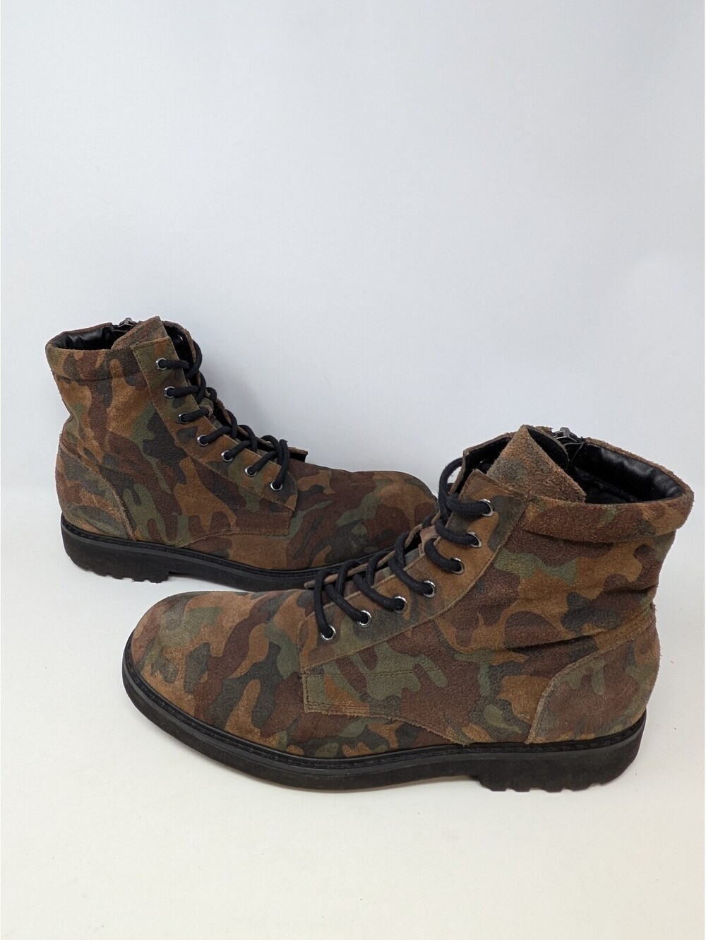 INC International Concepts Camo Suede Leather Combat Boots Size 8M Side Zip